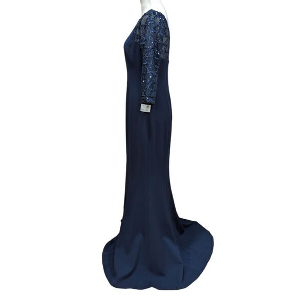 NWT Vince Camuto Navy Blue Sequin Scuba Trumpet Dress Size 6 - Picture 5 of 10